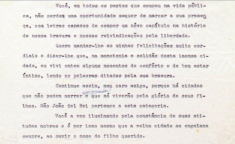 Carta de Juscelino Kubitsheck a Tancredo Neves. Nova Iorque, 02 de maio de 1966. FGV/CPDOC. Arq. Tancredo Neves.