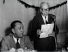 Eugênio Gudin discursa ao lado de Juscelino Kubitschek na inauguração da Usina Hidrelétrica de Peixoto. Minas Gerais, 1956. FGV/CPDOC. Arq. Eugênio Gudin.